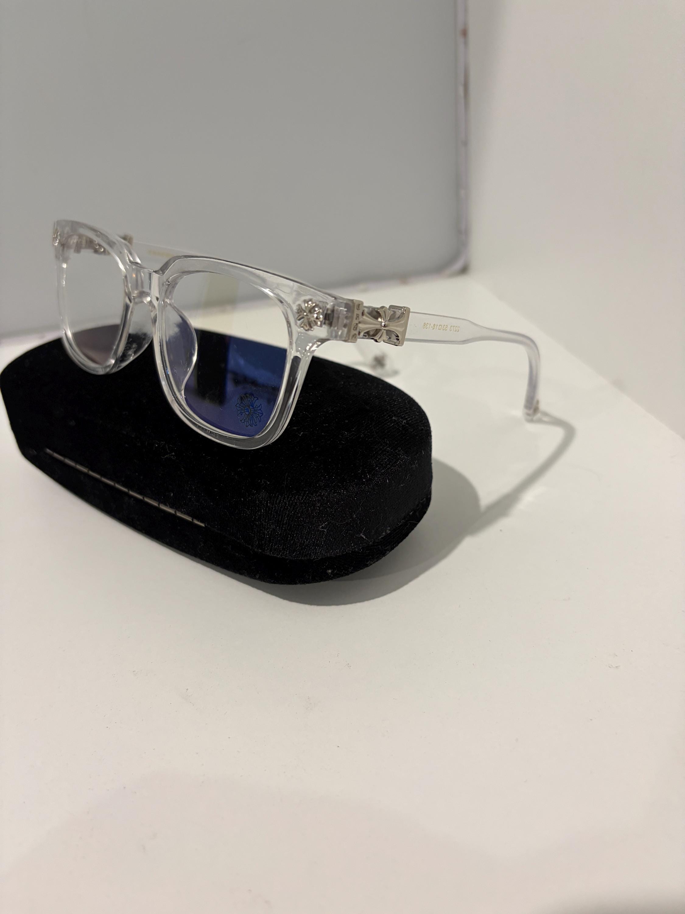 Chromeheart clear silver cross & flower glasses (with blue light tint!!!)