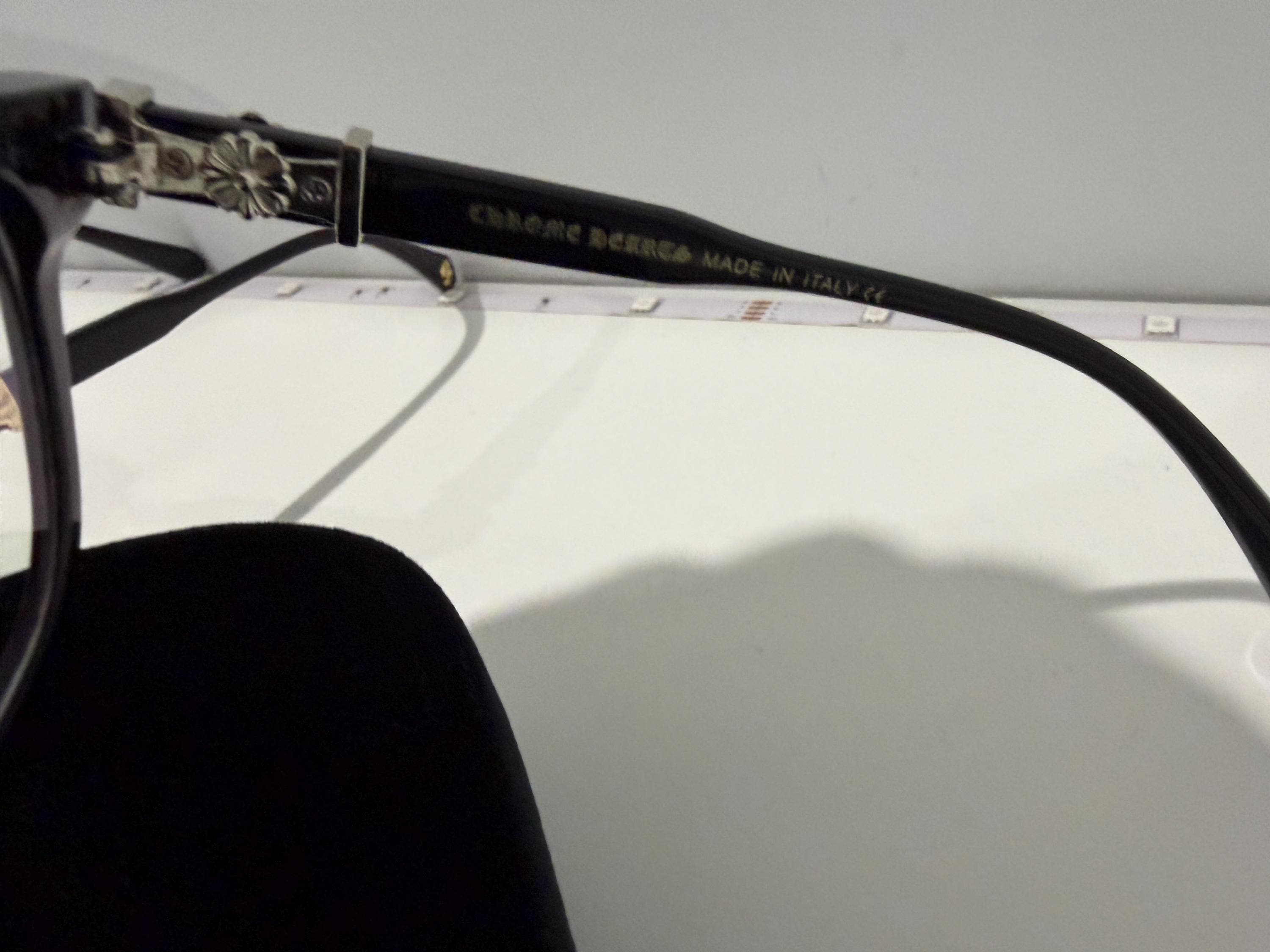 Black and Silver Chromeheart cross and flower glasses (W/ BLUE LIGHT!)